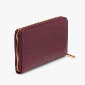 Cuyana Burgundy Leather Wallet with Gold Zipper